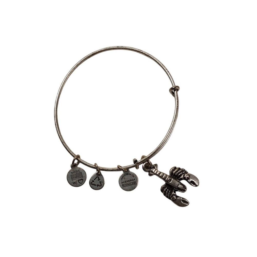 Alex and Ani Lobster Charm Bracelet Silver Tone Bangle 7.5"